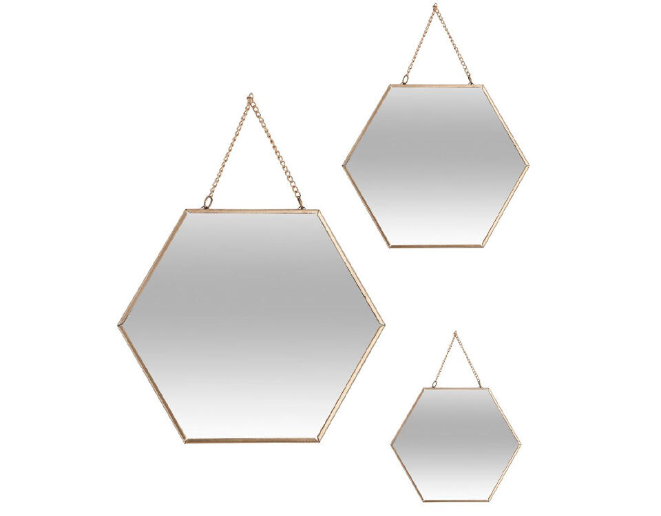 espejo metal dorado hexágono