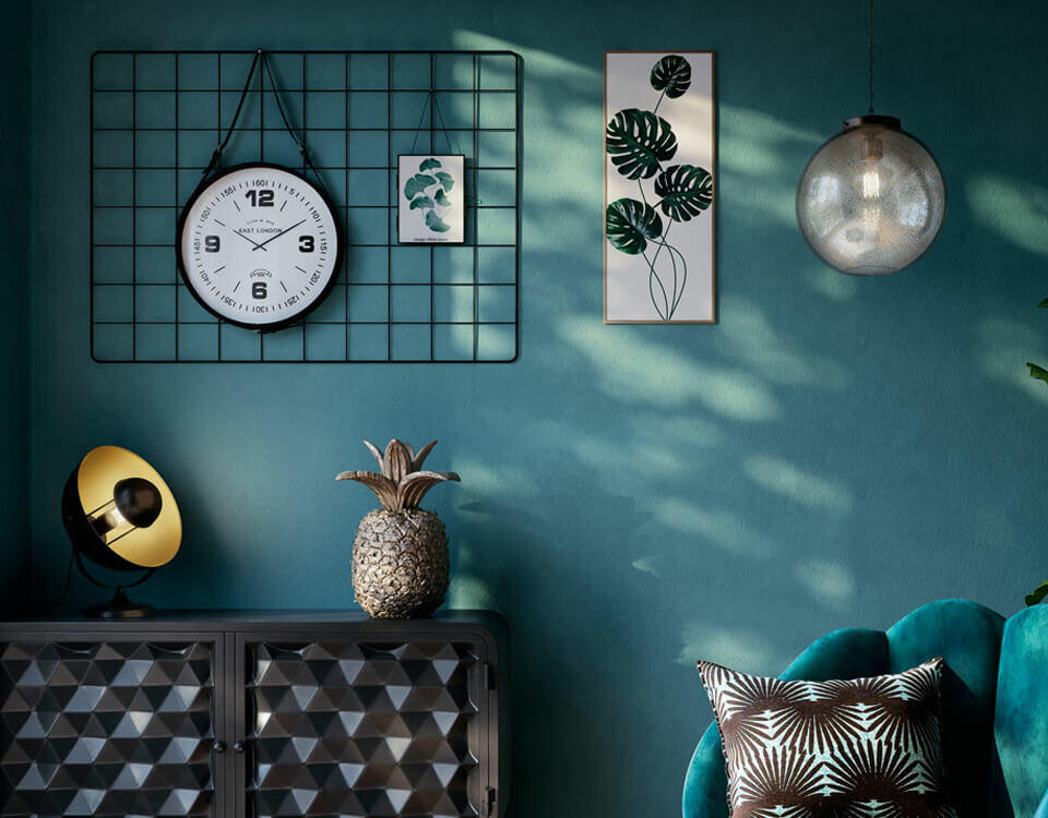 decoracion de pared con reloj negro