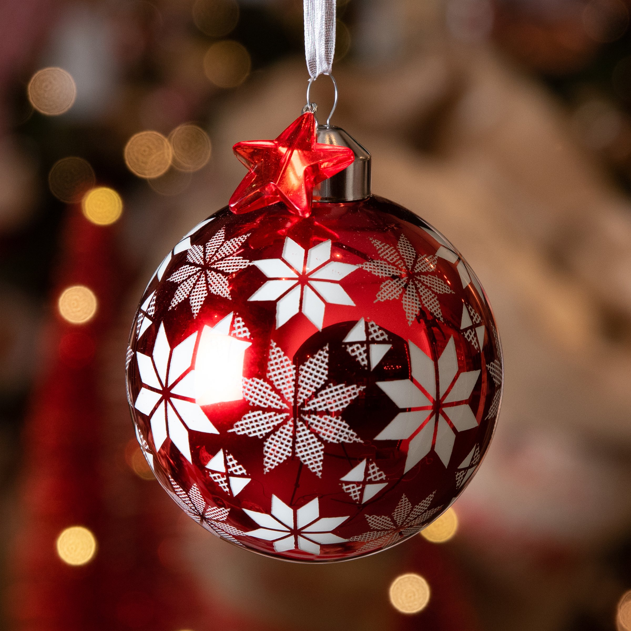 Lote de 3 bolas de Navidad (D80 mm) en vidrio Nuit de Noël Rojo 1