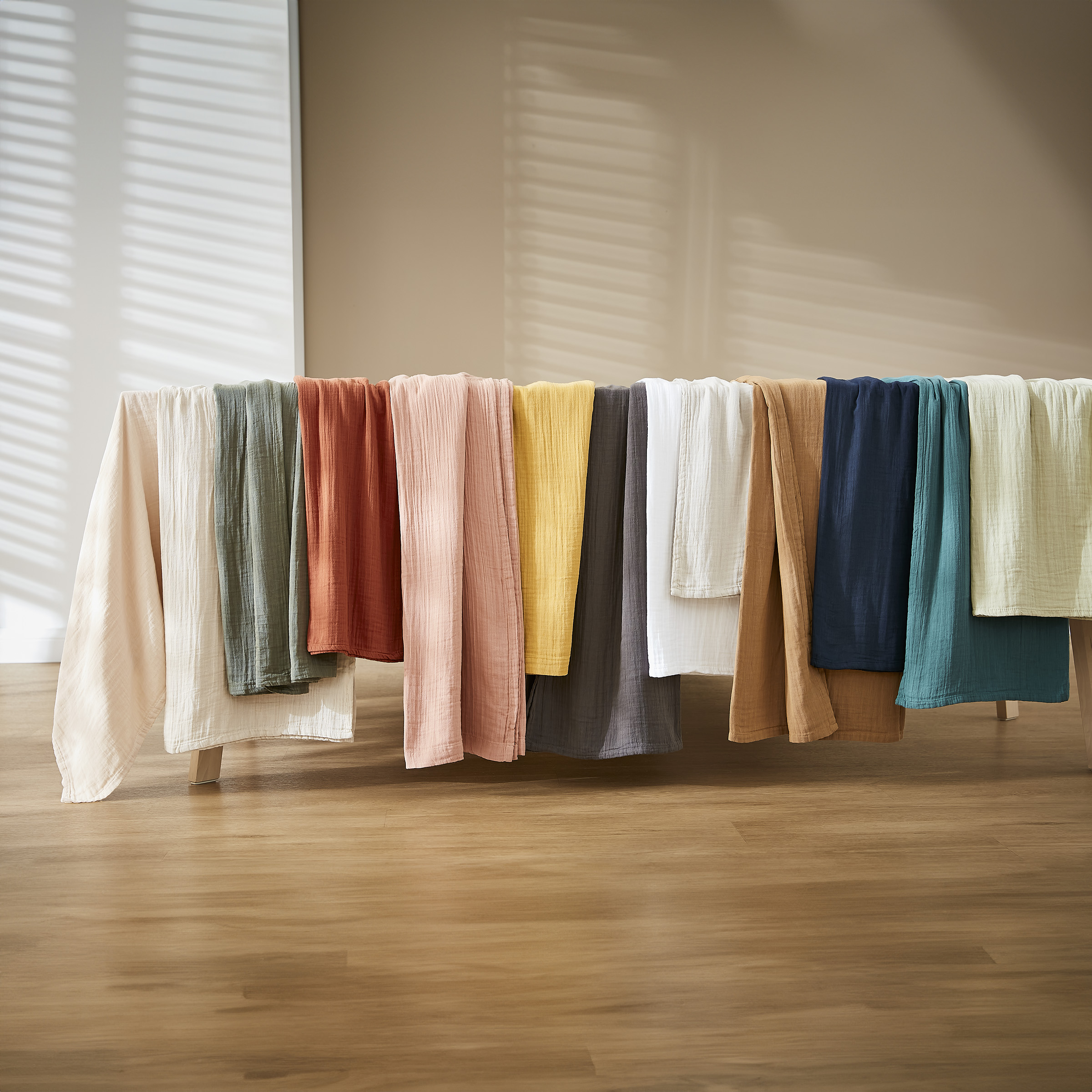 Mantel rectangular en gasa de algodón (L250 cm) Gaïa Verde romero