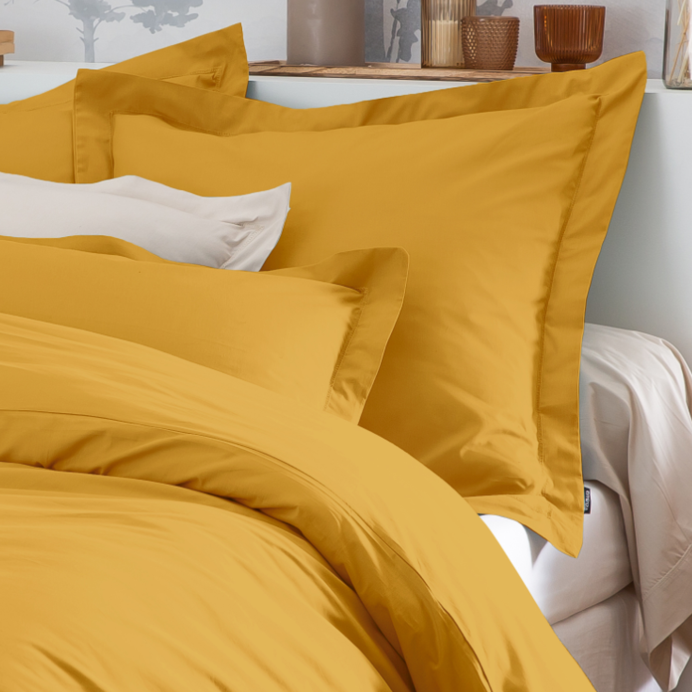 Funda nórdica de algodón percal (140 cm) Cali Amarillo mostaza